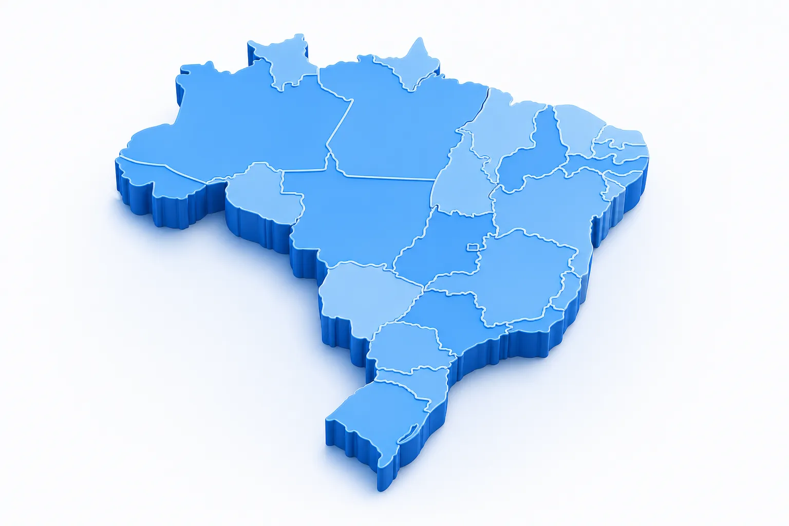 Mapa azul do Brasil com estados identificados, representando cobertura nacional